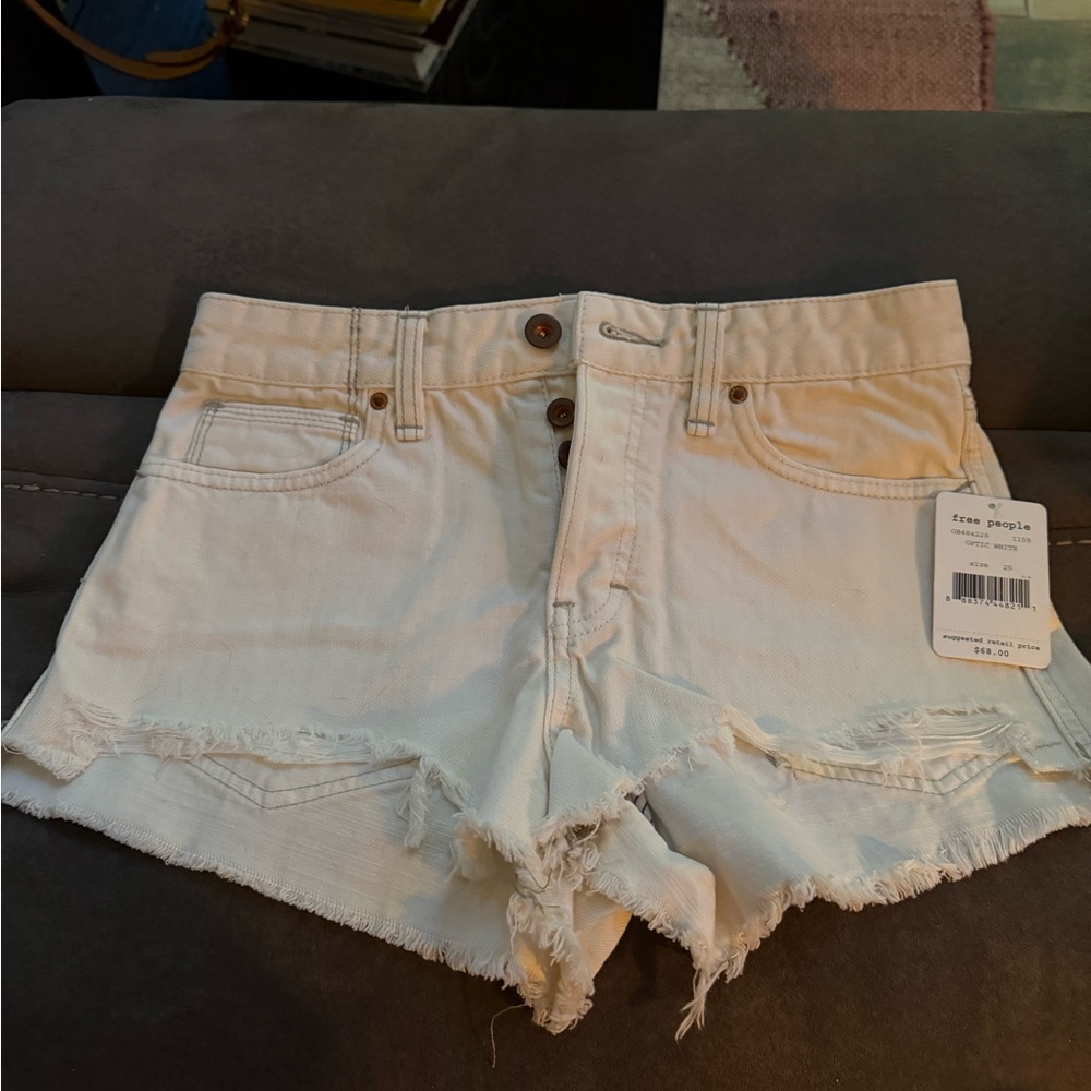 Free People High Waist Cream Denim Shorts Size 25